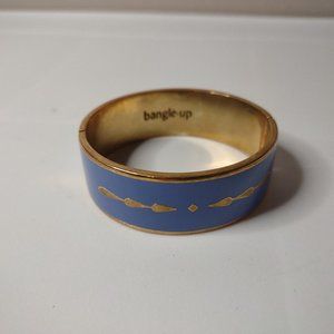 6.5 Inch Distressed Blue And Gold Tone Hinged Bangle
